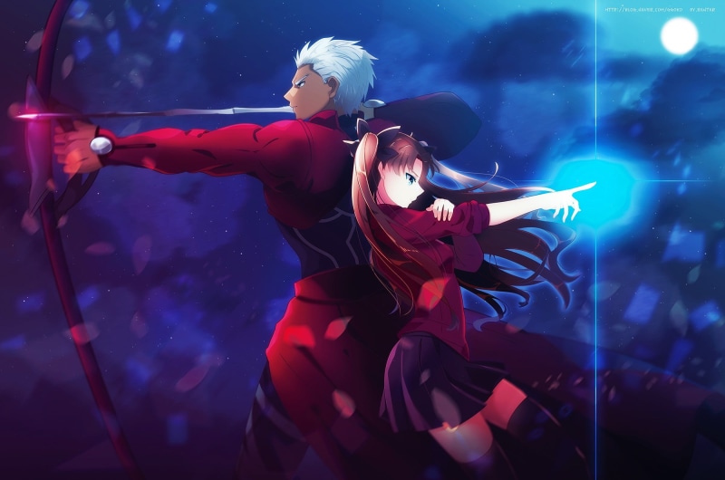beautiful, females, blue, stage, dancing, event, white, anime, dark, bow, Archer (Fate/Stay Night), night, music, fantasy, star - Space, arts culture and entertainment