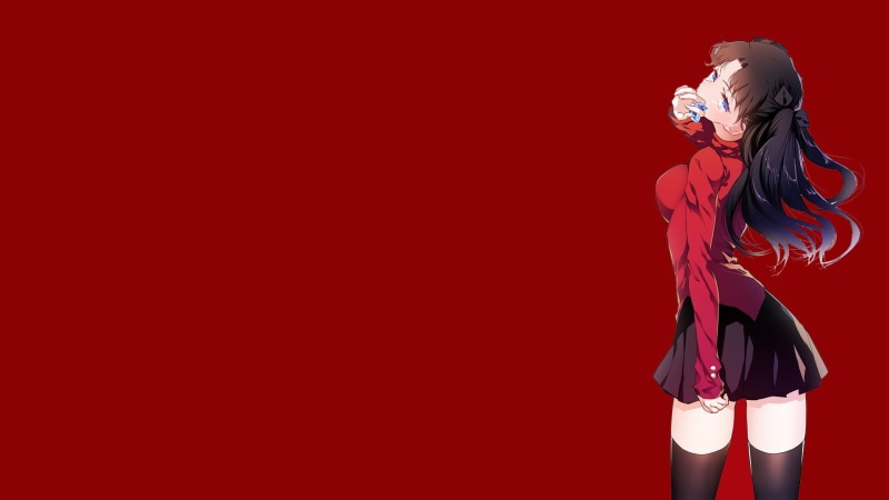 one person, anime girls, clothing, anime, hairstyle, 1080P, glamour, motion, women, Fate Series, indoors, Tohsaka Rin, colored background, studio shot