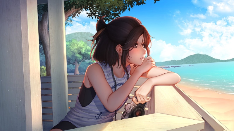 outdoors, females, sky, vacations, anime, camera, hairstyle, lifestyles, nature, beauty in nature, travel, beautiful, Canon, backgrounds, casual clothing