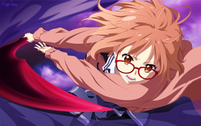 pink hair, close-up, female, anime, human representation, blue, sky, haired, mammal, Kuriyama Mirai, red, nature, multi colored, Kyoukai no Kanata, character