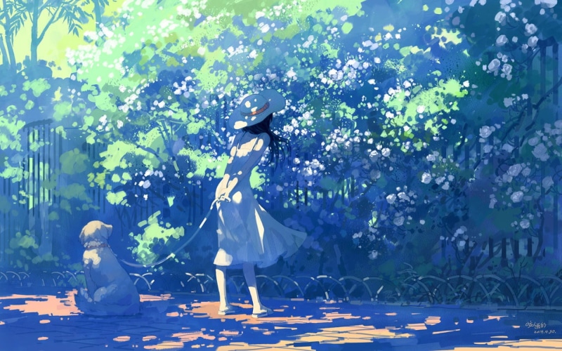 full length, leisure activity, anime girls, dancing, side view, character, nature, female, two people, tree, people, adult, lifestyles, growth, sunlight