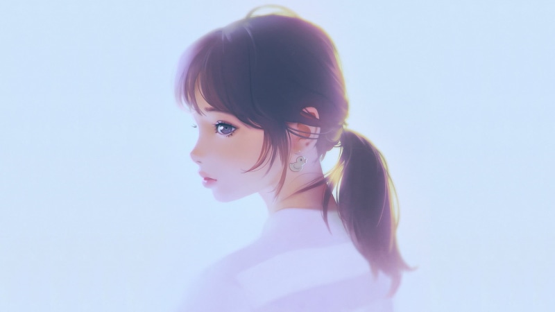 brunette, sky, nature, hair, women, hairstyle, 1080P, beautiful woman, side view, beauty, Ilya Kuvshinov, contemplation, one person, looking at camera
