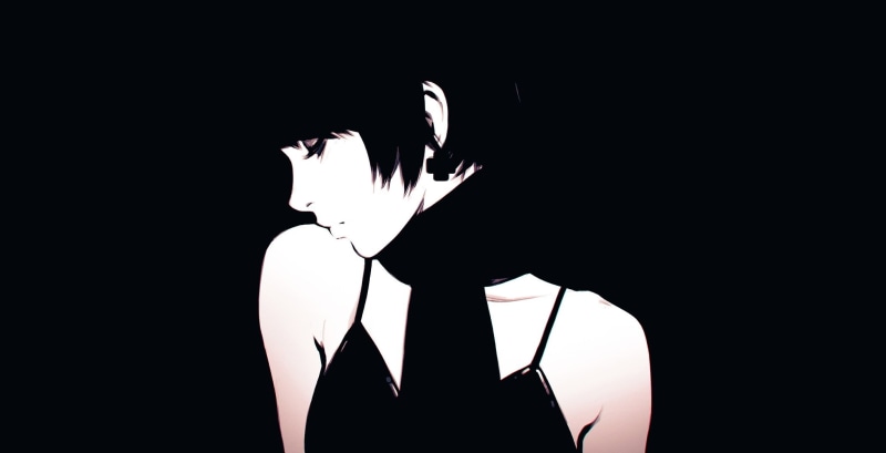 artwork, black hair, simple background, women, anime, anime girls, 1080P, profile, Ilya Kuvshinov, portrait, scarf