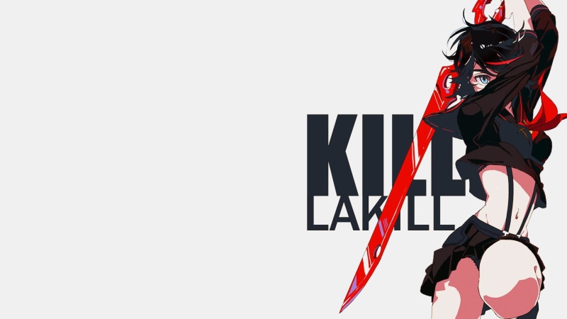 white color, white background, black color, Anime Girls, anime, sexy anime, Kill La Kill, Matoi Ryuuko, red, indoors, representation, headwear, still life