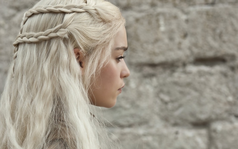 beautiful woman, Daenerys Targaryen, young adult, contemplation, face, human hair, headshot, long hair, side view, TV, portrait, women, hairstyle, 1080P