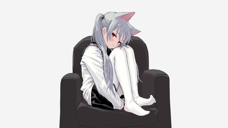 simple background, silver hair, 1080P, anime, manga, grey hair, nekomimi, gray hair, anime girls, gloomy