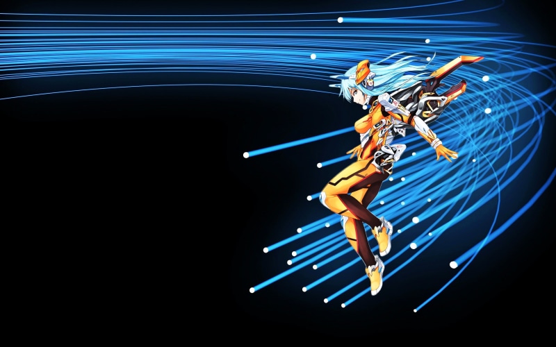 blue, motion, 2K, anime girls, bodysuit, long hair, indoors, freedom, communication, mecha girls, studio shot, connection, black background, anime, blurred motion
