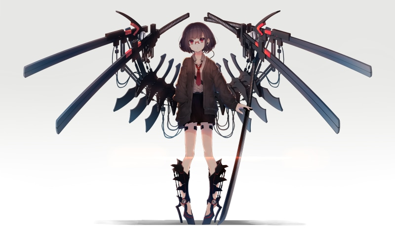 wings, real people, young adult, mecha, standing, portrait, 2K, lifestyles, cut out, females, looking at camera, one person, anime girl, young women, digital composite
