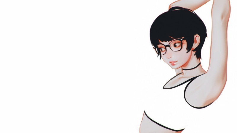 shirt, sports, woman, 1080P, drawing, wearing, cartoon, eyeglasses, artwork, Ilya Kuvshinov