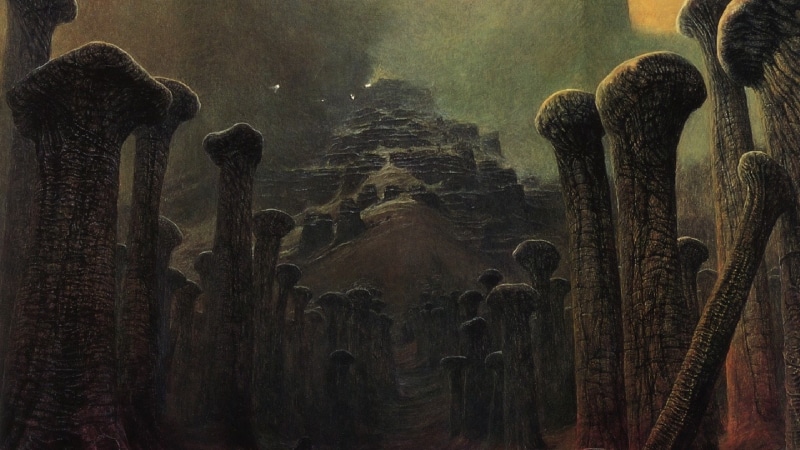 nightmare, 1080P, dark, creepy, spooky, traditional art, fantasy art, magic realism, gloomy, detailed, Zdzisław Beksiński, Polish, bones, artwork, painting