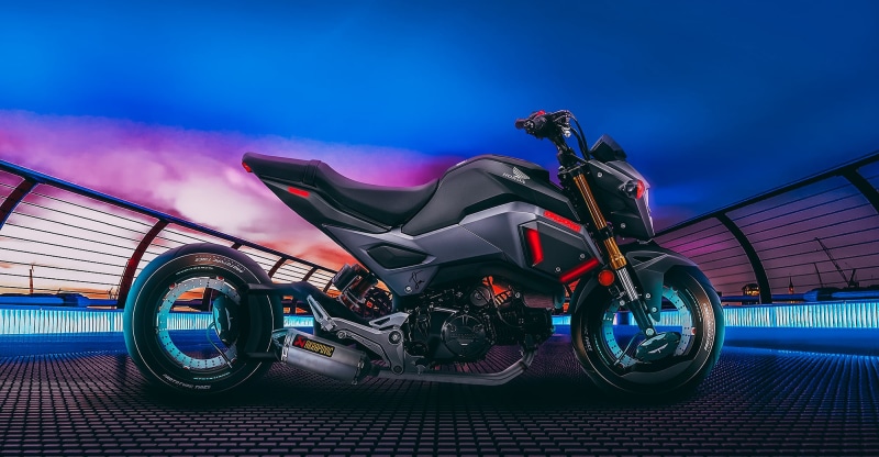 blue, Hubless, black, motorcycle, lowered, Honda, 1080P, Honda grom