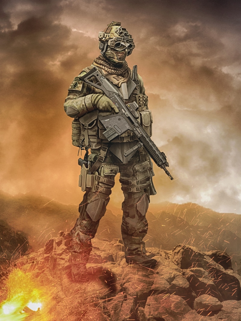 action figure, military uniform, uniform, forces, cloud - sky, robot, soldier, sky, aiming, scope, battle, sniper, 4K, rifle, safety, aggression, special forces