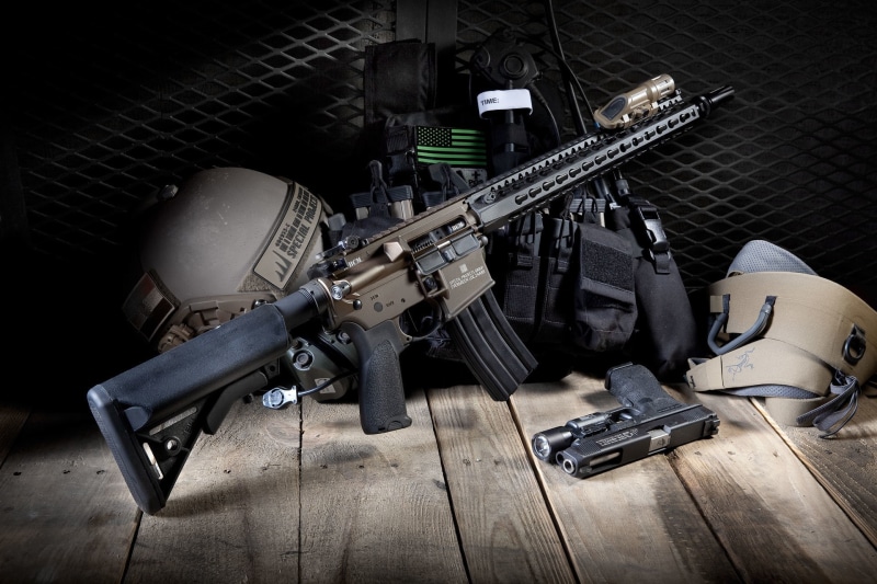 table, armed Forces, conflict, war, military, ammunition, rifle, protection, assault rifle, weapon, high angle view, still life, aggression, BCM, warning sign