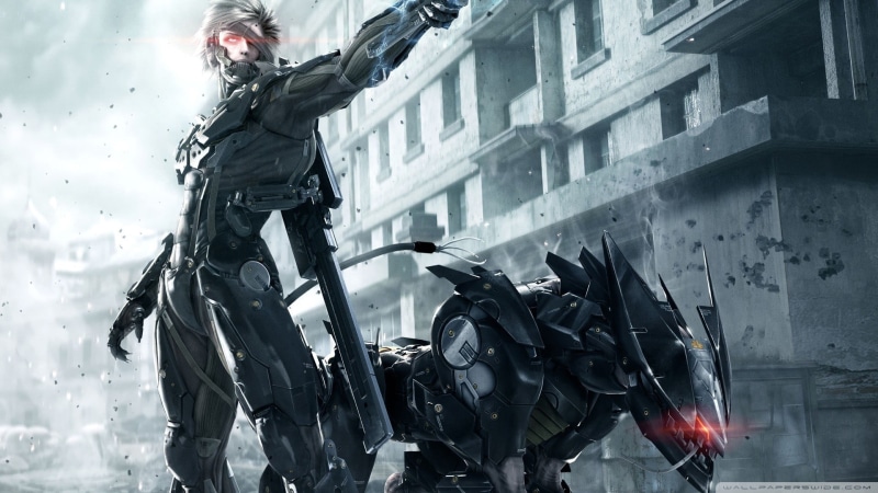 protection, Metal Gear Rising: Revengeance, government, 1080P, rifle, holding, military, clothing, city, police Force, Raiden, digital, architecture, weapon