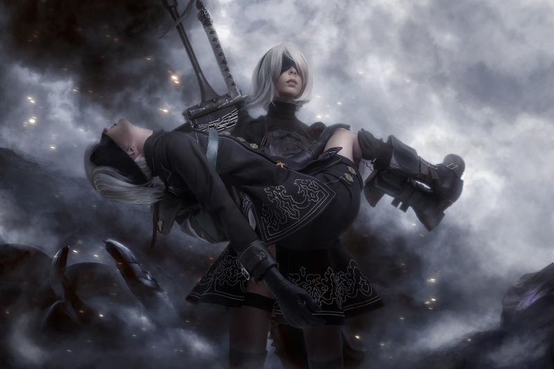 Disharmonica, NieR, white hair, Nier: Automata, blindfold, 9S (Nier: Automata), Helly von Valentine, 2K, cosplay, 2B (Nier: Automata), rocksy.chan