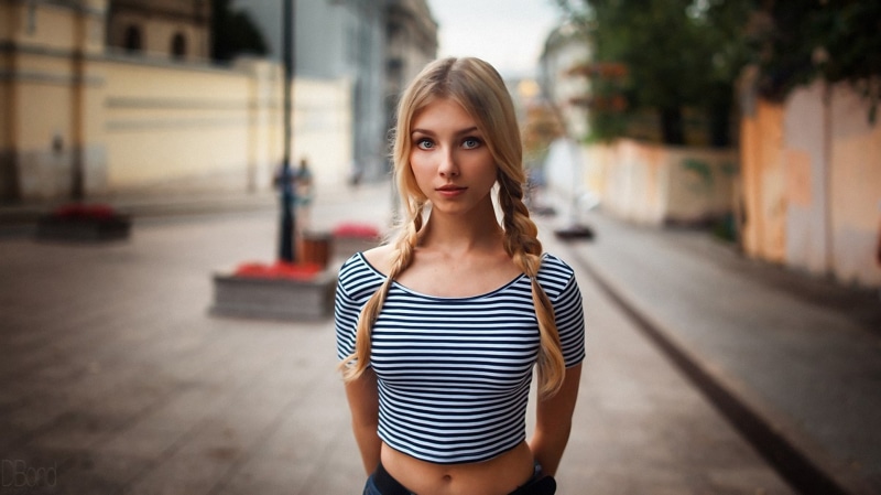 depth of field, ponytail, portrait, pigtails, women, blonde, 1080P, Alice Tarasenko