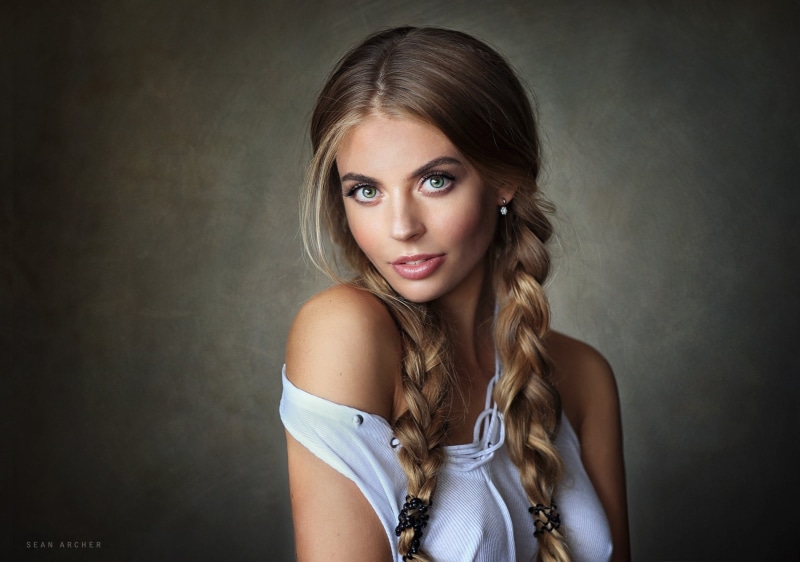 women, Sean Archer, pigtails, blonde, 720P, portrait, simple background