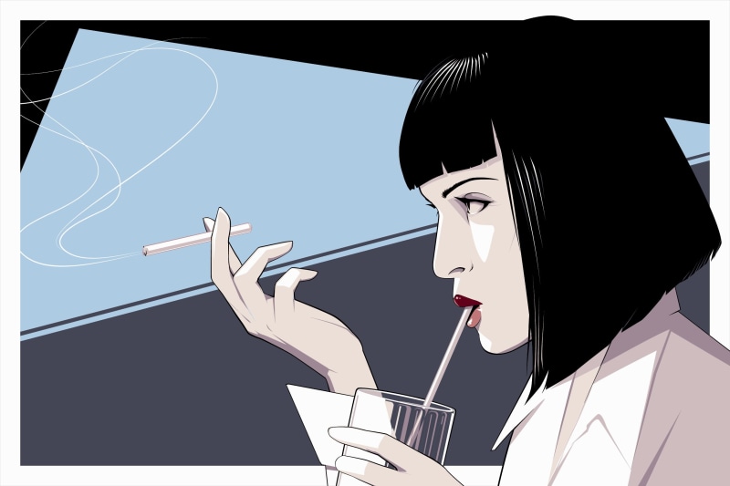drink, one person, sky, hat, movies, headshot, mode of transportation, Pulp Fiction, cigarettes, representation, sipping, fan art, human representation