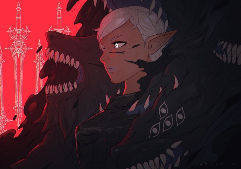 anime, dark elf, Koyorin, elf ears, sword, Elfs, Final Fantasy XIV: A Realm Reborn, 720P, Final Fantasy, anime girls, fan art, Final Fantasy XIV: Shadowbringers