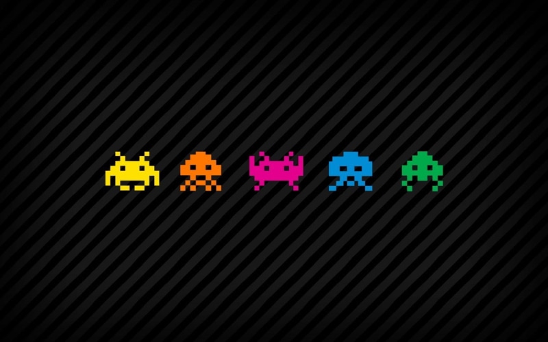 shape, sign, Space Invaders, leisure activity, number, video games, untitled, no people, black background, communication, pixel art, vintage, choice, 720P