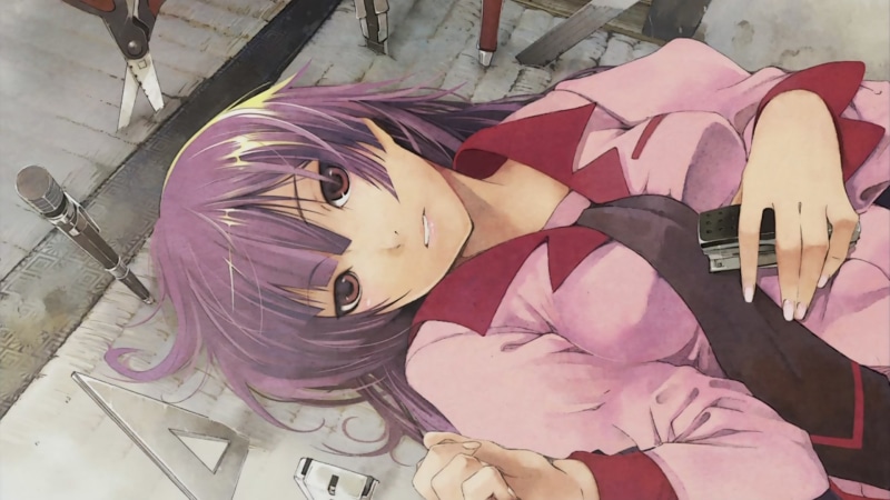 Senjougahara Hitagi, short hair, school uniform, purple hair, looking at viewer, Monogatari Series, red eyes, 1080P, anime, anime girls
