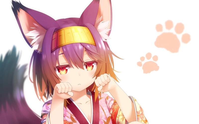 Hatsuse Izuna, animal ears, anime girls, short hair, No Game No Life, 1080P, anime, red eyes, fox girl, yukata, white  background, fox tail