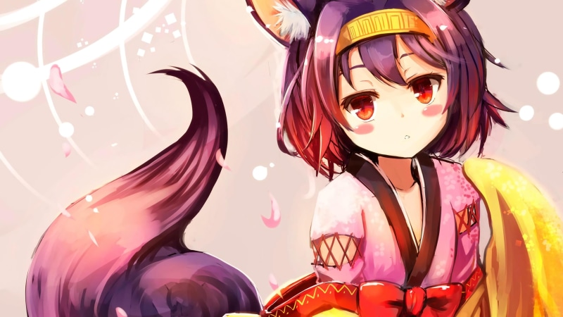 anime girls, Hatsuse Izuna, yukata, anime, white skin, simple background, 4K, No Game No Life, purple hair, loli