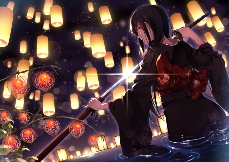 katana, 1080P, anime, yukata