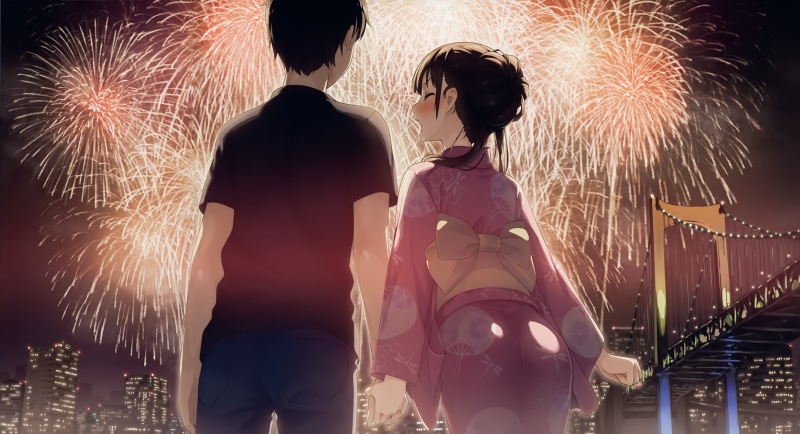 cityscape, firework, lifestyles, couple - relationship, real people, arts culture and entertainment, short hair, 2K, illuminated, adult, men, Happy New Year