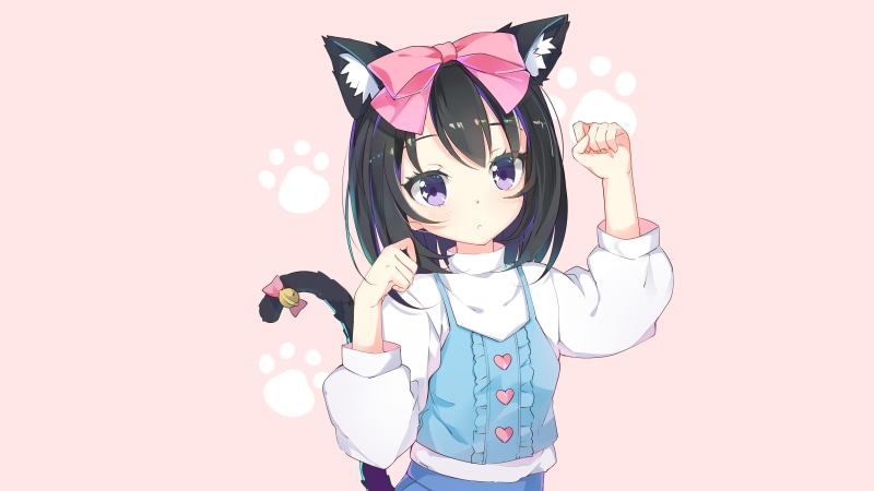 4K, innocence, holding, waist up, glasses, casual clothing, hair ornament, indoors, anime girls, women, females, purple eyes, tail, leisure activity, childhood