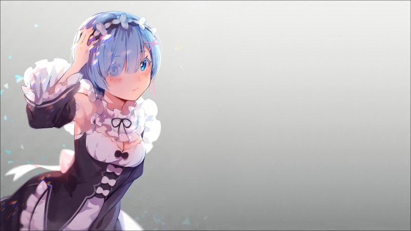 blue hair, simple background, maid outfit, anime girls, blue eyes, 1080P, Re:Zero Kara Hajimeru Isekai Seikatsu, anime, Rem (Re: Zero), hair ornament