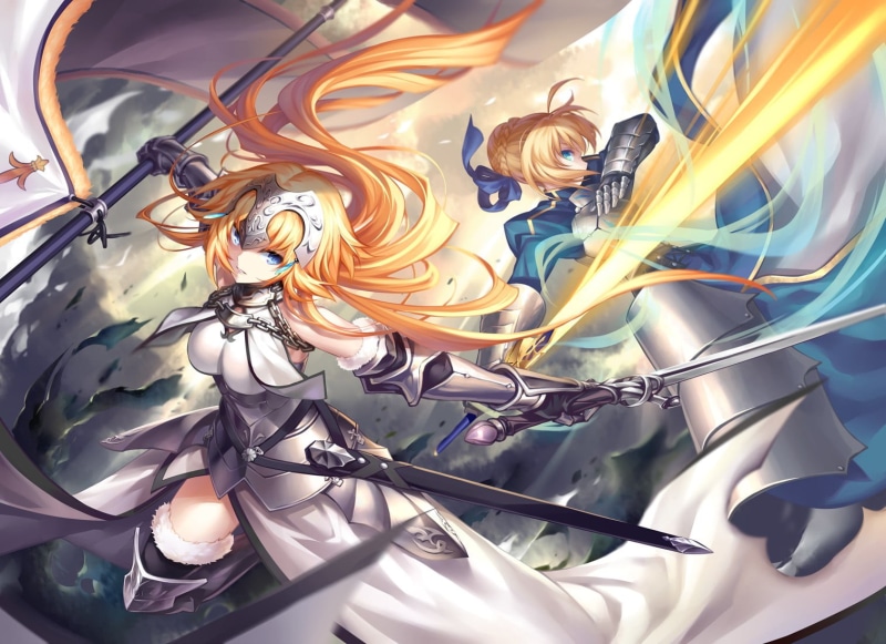 beauty in nature, Fate/Apocrypha, high angle view, Ruler (Fate/Grand Order), Joan of Arc, anime girls, close-up, art and craft, tangled, full frame, still life