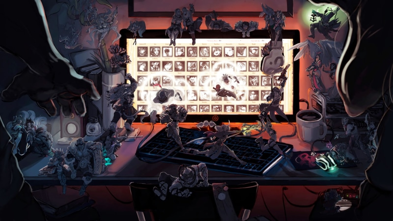 monitor, Sona (League of Legends), Ezreal, Ziggs (League of Legends), Heimerdinger, Sion, Taric, Caitlyn (League of Legends), Rengar, Riven (League of Legends)