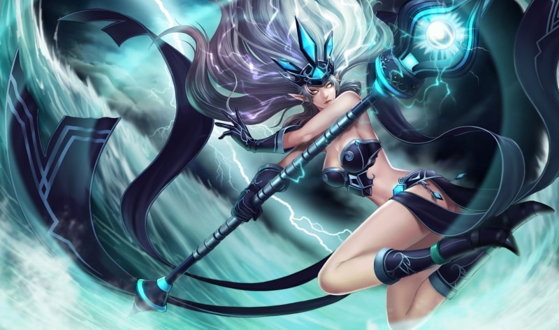 blue, arts culture and entertainment, legends, Janna (League Of Legends), league, fashion, Video Game, metal, people, sea, illuminated, young adult, adult