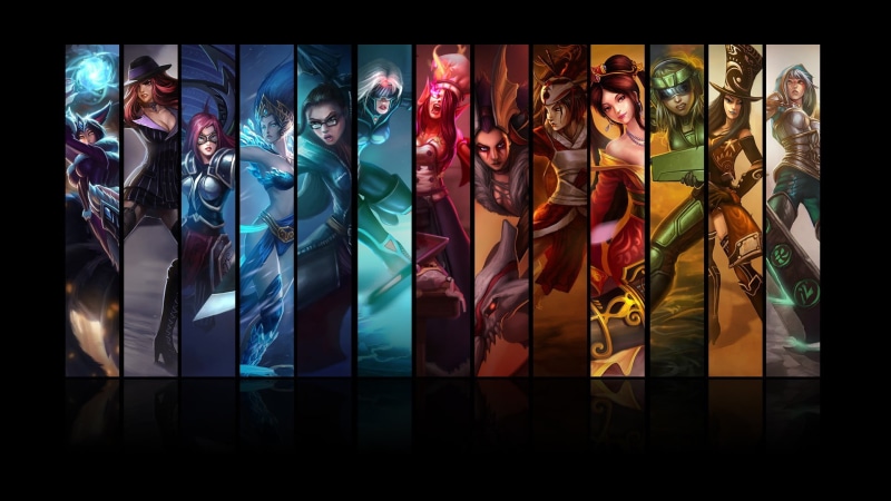people, collage, Sivir, creativity, human representation, Morgana (League of Legends), character, video games, Miss Fortune, Irelia, glass - material, representation