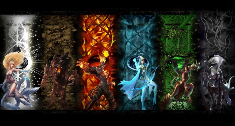 multi Colored, transparent, 2K, Ashe, Diana, statue, indoors, spirituality, hero, backgrounds, Brand lol, Janna (League of Legends), character