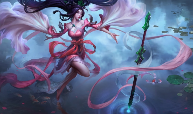 Dress, Artwork, Water, Fish, Staff, 1080P, Sacred Sword, League Of Legends, Art, Splash, Jeanne, Janna, LoL