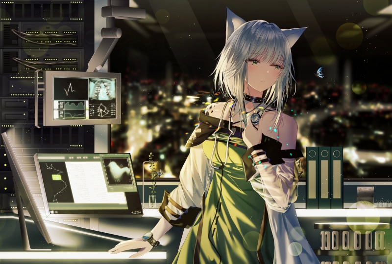 4K, white hair, hospital, Arknights