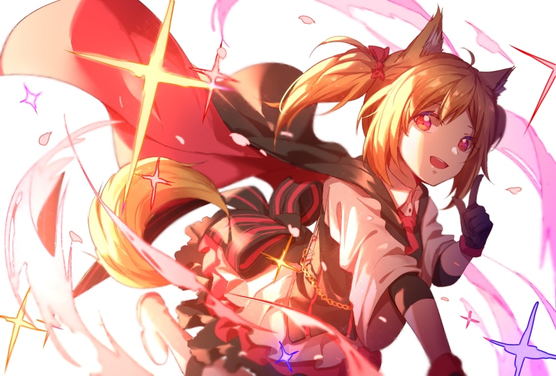 Arknights, foxgirl, animal ears, 2K, digital art, long hair, artwork, black gloves, portrait, open mouth, anime girls, anime, cat girl, blonde, red eyes