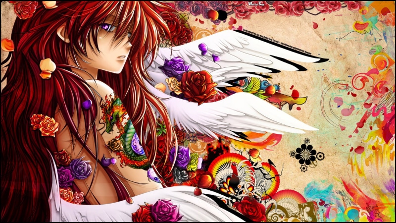 redhead, wings, festival, lifestyles, rose, colorful, traditional clothing, illustration, red, cultures, multi Colored, flower, ornate, close-up, indoors