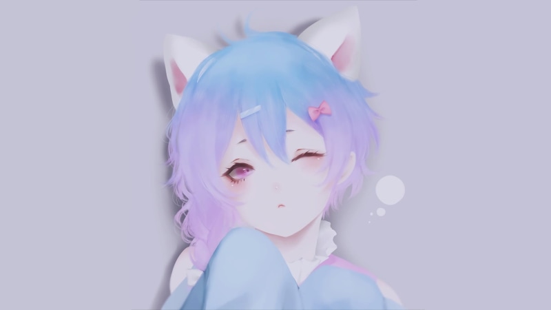real people, front view, digital composite, purple hair, childhood, indoors, studio shot, purple eyes, nekomimi, anime girls, close-up, one person, women