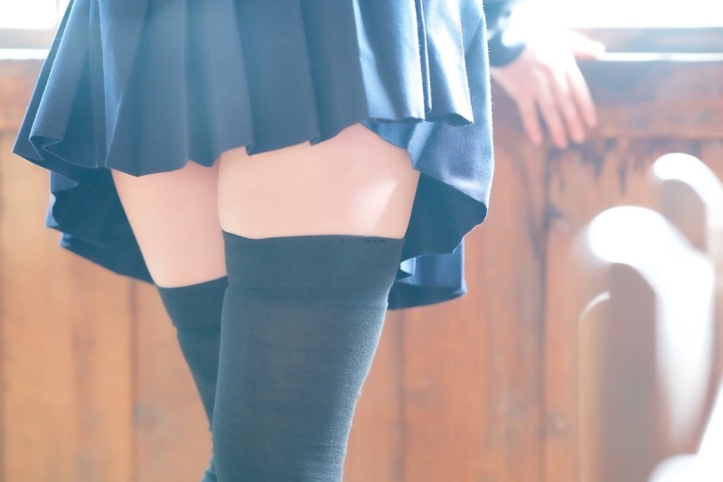 thigh, Japanese women, lifestyles, pair, black, body part, sailor uniform, standing, skirt, leisure activity, casual clothing, fashion, real people, adult