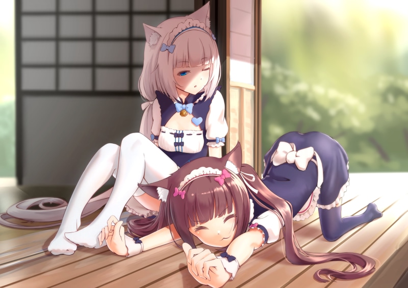anime girls, Vanilla (Neko Para), Chocola (Nekopara), 4K, maid outfit, Neko Para, zettai ryouiki, nekomimi, anime