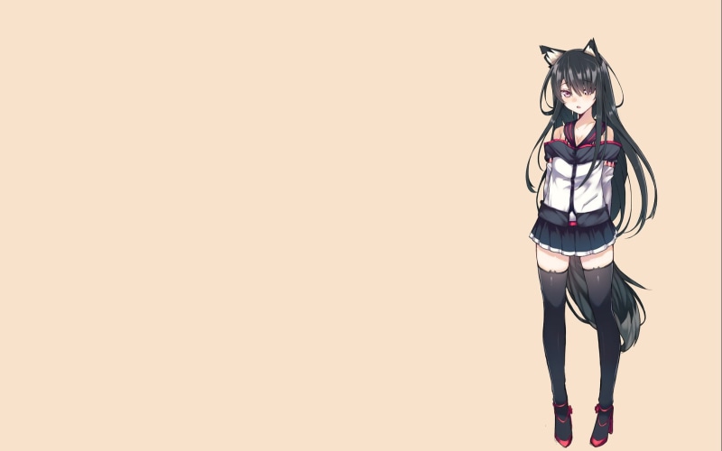 one person, full length, females, cut out, simple background, indoors, child, kitsunemimi , copy space, original characters, representation, young adult