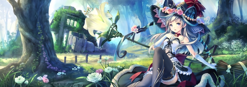 hat, zettai ryouiki, anime girls, dress, 2K, ruins, flowers, staff, anime, long hair