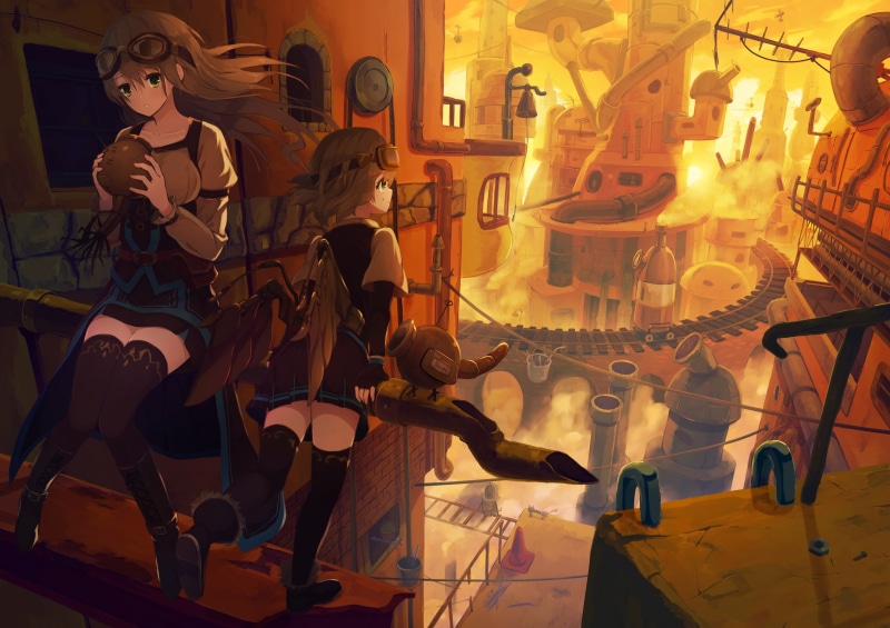 anime girls, wings, industrial, anime, 2K, zettai ryouiki