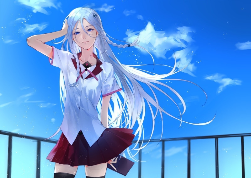 digital composite, one person, long hair, harmony, nature, zettai ryouiki, anime, young women, tattoo, young adult, blue eyes, outdoors, blond hair, females