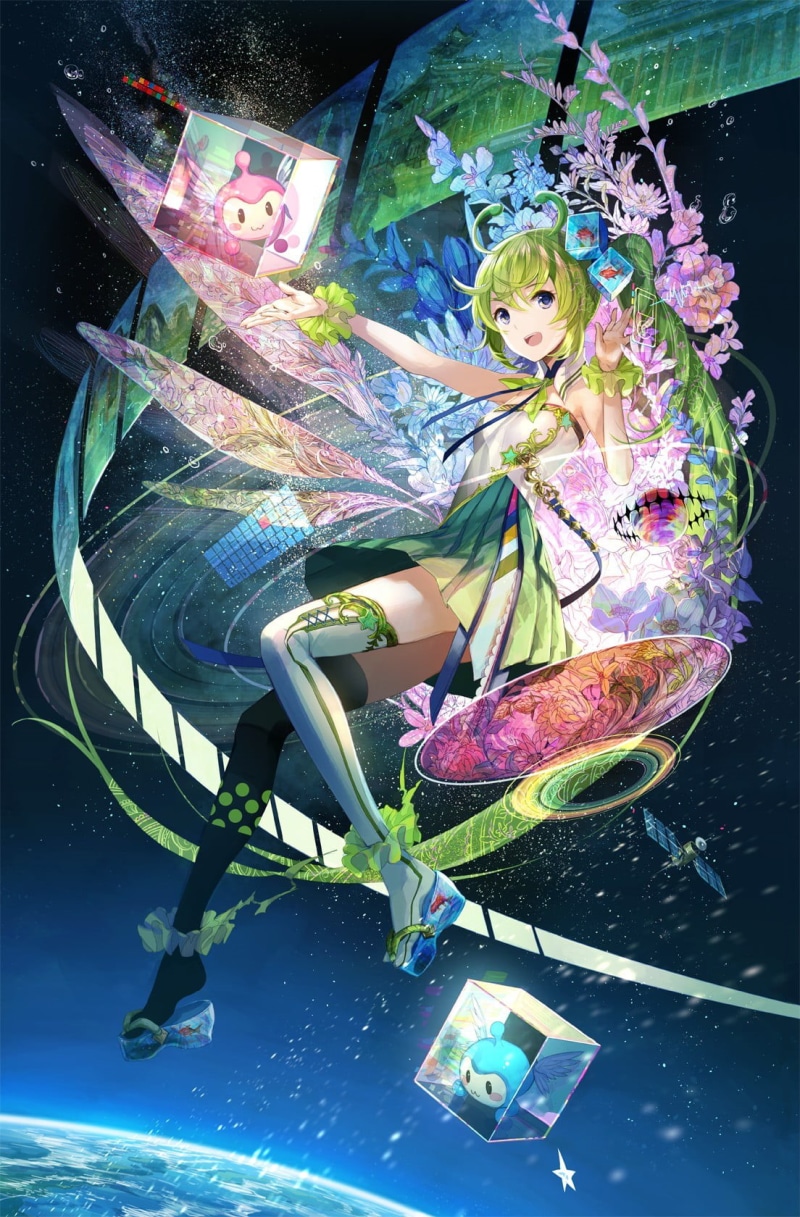 child, digital composite, nature, cube, multi colored, lifestyles, outdoors, full length, satellite, representation, Fuji Choko, underwater, green hair