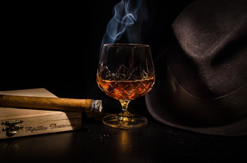 hat, cognac, 1080P, glass, alcohol, cigar