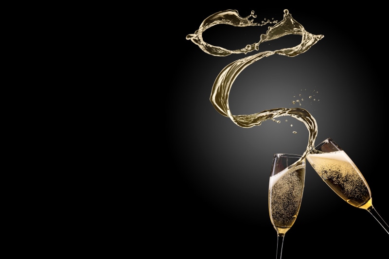 luxury, splash, glasses, black background, copy space, studio shot, squirt, transparent, 2K, flowing, champagne, drinking Glass, cut out, food and drink